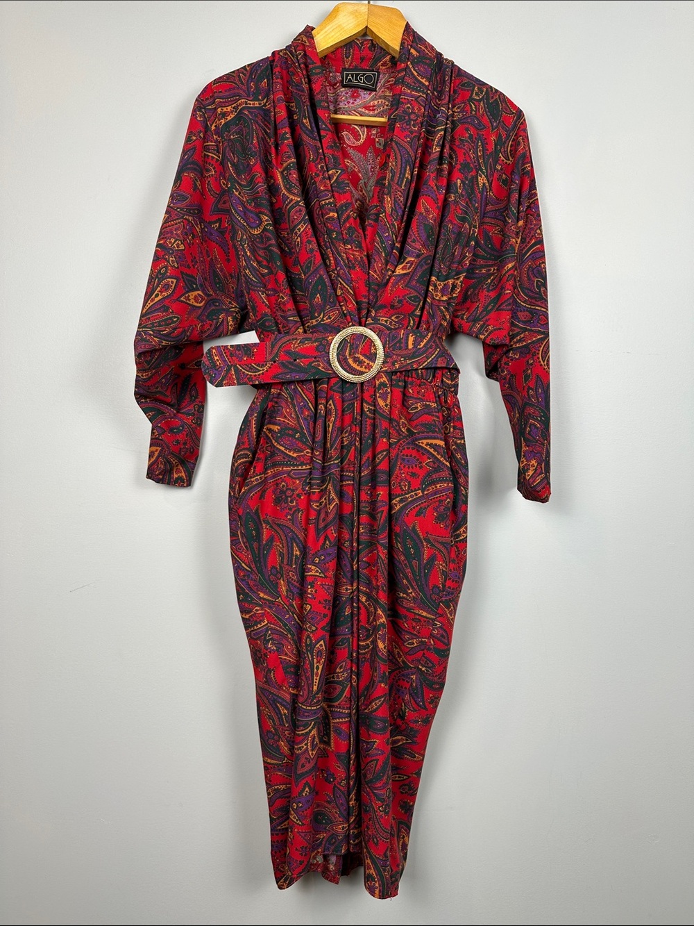 67. Vintage Algo Paisley belted long sleeved dress boho